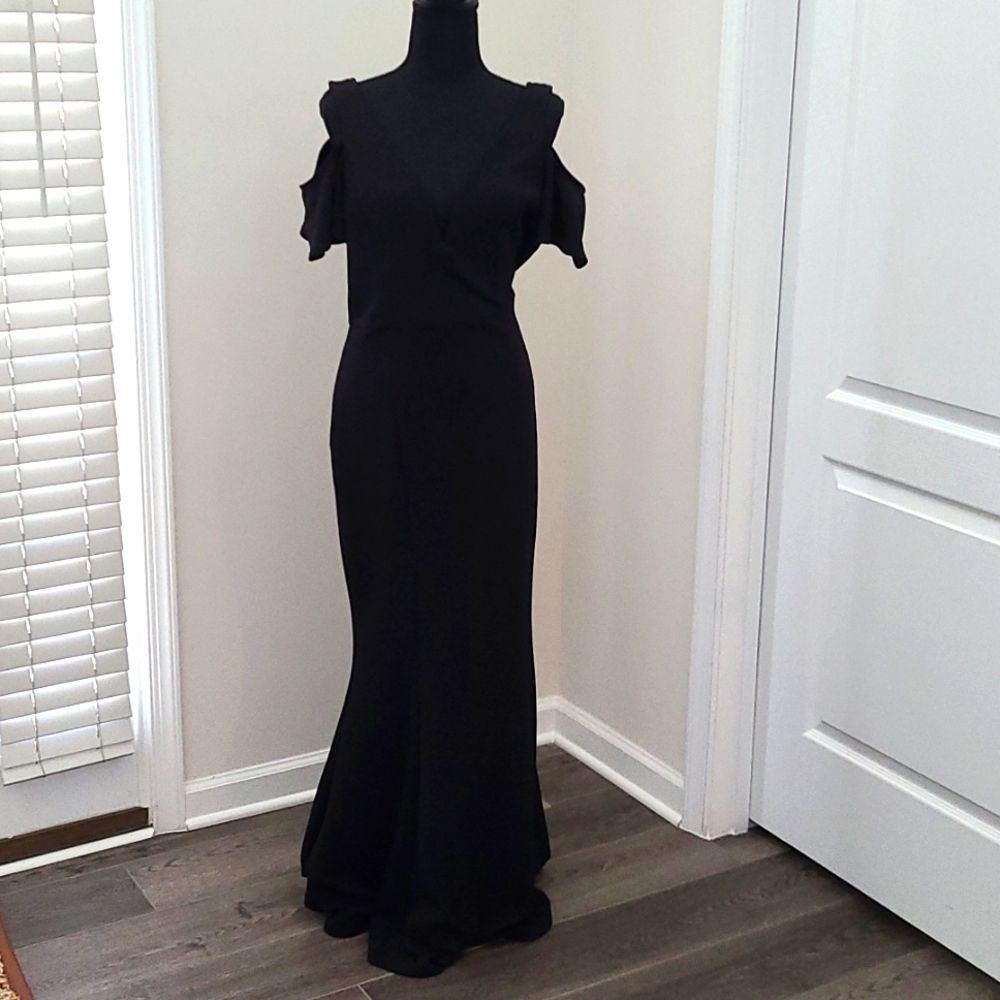 Venus Black Glitter Evening Floor Length Dress